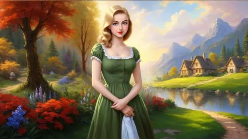 fantasy picture,celtic woman,dorthy,fairy tale character,landscape background,fantasy art,art painting,eilonwy,princess anna,girl in a long dress,fantasy portrait,world digital painting,saria,oil painting on canvas,greensleeves,celtic queen,girl with tree,miss circassian,portrait background,photo painting