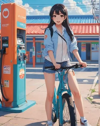 biking,bicycle,bike,e bike,mobike,electric bicycle,cycling,city bike,pedal,bicycling,parked bike,bike ride,bicycle ride,cycling shorts,gas station,bike riding,e-gas station,gas-station,electric gas station,electric scooter,Illustration,Japanese style,Japanese Style 06