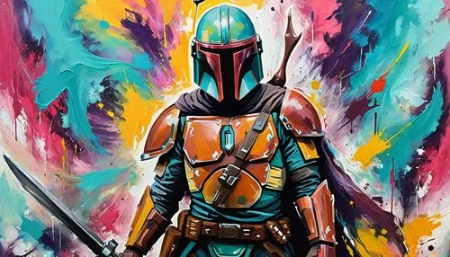 mandalorian,denboba,boba,jango,revan,mandos,viii,warden,finn,ahsoka,dalada,darth vader,watercolor arrows,wesa,painting technique,vector art,vader,knight,defend,lone warrior,Conceptual Art,Oil color,Oil Color 20