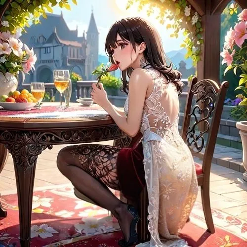 afternoon tea,gentiana,cinder,high tea,qianwen,jurata,elegance,paris cafe,tearoom,elegante,qipao,cheongsam,tea drinking,romantic dinner,fanciest,bdo,serenata,sitting on a chair,elegant,yujie