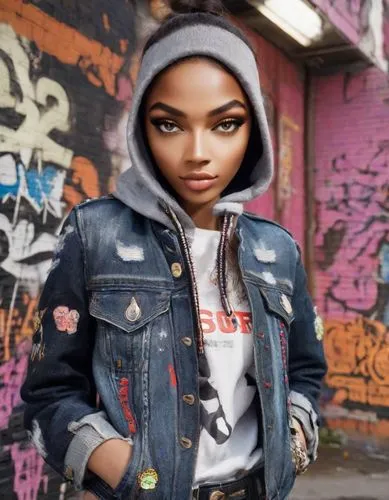 ash leigh,jean jacket,denim jacket,clementine,graffiti,veronica,denim background,jacket,concrete background,concrete chick,punk,beanie,urban,maria bayo,harlem,street fashion,portrait background,jasmine crape,gerbie,lira,Photography,Commercial