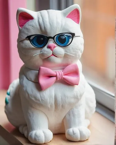 pink cat,doll cat,cute cat,funny cat,cat kawaii,animals play dress-up,pink glasses,cartoon cat,murgatroyd,cat image,scottish fold,lucky cat,white cat,minurcat,fat cat,tea party cat,kihon,raquette,lunettes,himalayan persian,Unique,3D,Clay