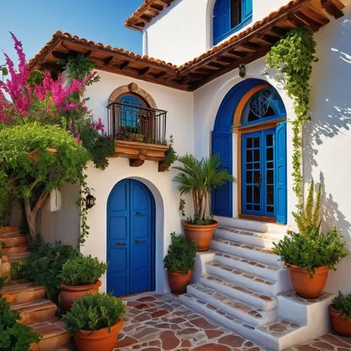 exterior decoration,greek island door,houses clipart,provencal,beautiful home,traditional house,blue doors,casitas,splendid colors,holiday villa,blue door,greek islands,mediterranean,greek island,vibrant color,home landscape,bougainvilleas,grecia,greece,beautiful buildings,Illustration,American Style,American Style 01