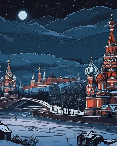 the kremlin,kremlin,saint basil's cathedral,the red square,moscow,red square,russian winter,moscow city,russia,moscow watchdog,moscow 3,basil's cathedral,russian folk style,russian holiday,under the moscow city,petersburg,winter village,rubles,russian traditions,russian culture,Illustration,Black and White,Black and White 12