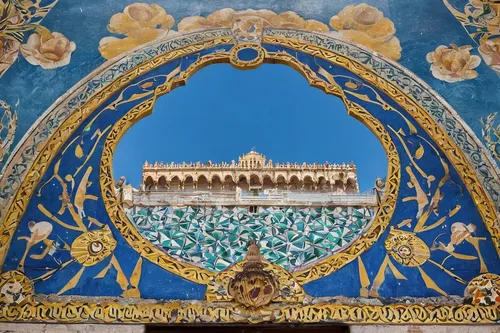 amber fort,jaipur,rajasthan,khokhloma painting,topkapi,uzbekistan,wall painting,grand bleu de gascogne,rangoli,fresco,taj mahal,bada bagh,seville,persian architecture,quasr al-kharana,motifs of blue stars,alcazar of seville,apulia,dome of the rock,agra,Illustration,Vector,Vector 16