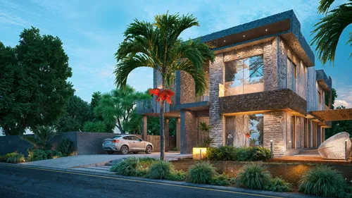 dreamhouse,3d rendering,palm branches,tropical house,bungalows,3d render