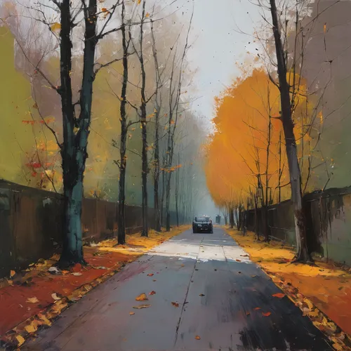 autumn landscape,fall landscape,late autumn,one autumn afternoon,tree lined lane,maple road,autumn walk,autumn trees,autumn scenery,autumn light,forest road,autumn morning,birch alley,autumn idyll,the autumn,autumn day,autumn forest,autumn,in the autumn,light of autumn,Conceptual Art,Oil color,Oil Color 01