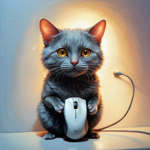 computer mouse,cat and mouse,wireless mouse,kittelsen,mouse,fertik,Illustration,Realistic Fantasy,Realistic Fantasy 18