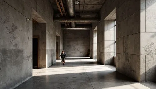 zumthor,amanresorts,hallway,exposed concrete,render,hallway space,concrete,corridors,concrete ceiling,passageway,corridor,3d rendering,concrete background,associati,chipperfield,adjaye,passageways,brutalist,daylighting,levator