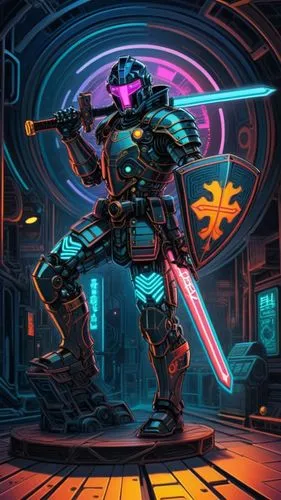 cyborg, robot, cyberpunk, neon, samurai helmet,a character in a futuristic space setting with lights on,cybersmith,cybertronian,cyberdog,cybertron,cyberpatrol,cyberian,Illustration,American Style,Amer