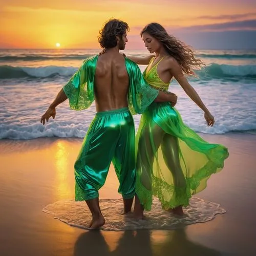 dancing couple,dancers,riverdance,celtic woman,love dance,loving couple sunrise,Illustration,Realistic Fantasy,Realistic Fantasy 22