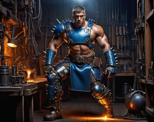 blacksmith,dane axe,blue-collar worker,fantasy warrior,cable,warehouseman,tradesman,kos,barbarian,cent,male character,plumber,mechanic,muscular build,rein,steelworker,mercenary,repairman,builder,engineer,Illustration,Paper based,Paper Based 10