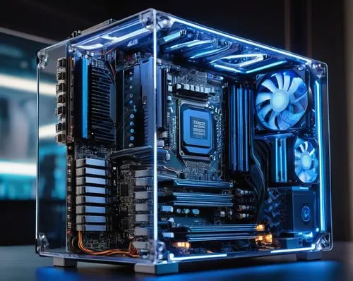 fractal design,prebuilt,blue snowflake,muscular build,xfx,motherboard,pc tower,cyanamid,tpu,motherboards,xeon,heatsink,old rig,pc,ryzen,gigabyte,poseidon,tron,blue monster,icy,Illustration,Retro,Retro 03