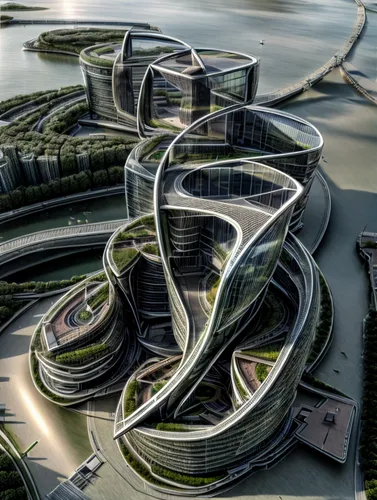 Parametric modern green tower, amazing design,futuristic architecture,autostadt wolfsburg,largest hotel in dubai,artificial island,tallest hotel dubai,futuristic landscape,futuristic art museum,solar 