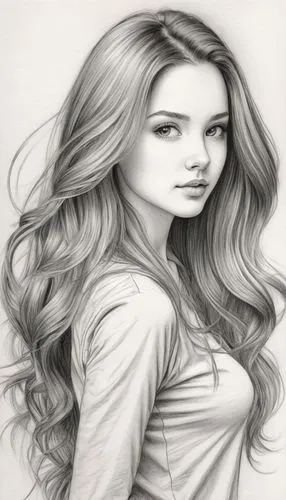 girl drawing,pencil drawings,pencil drawing,longhaired,charcoal drawing,celtic woman,Illustration,Black and White,Black and White 30