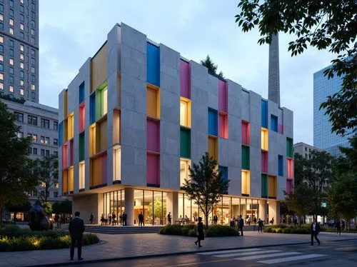 colorful facade,julliard,juilliard,massart,kimmelman,mvrdv,andaz,nyu,tishman,renderings,new building,schomburg,multistoreyed,3d rendering,gensler,damrosch,reclad,ocad,koolhaas,modern building