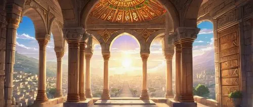 thingol,hall of the fallen,gondolin,alfheim,theed,seregil,the pillar of light,magisterium,citadels,siero,erebor,sunburst background,tirith,rivendell,cloistered,valentia,pelleas,background with stones,celsus library,monastery,Illustration,Japanese style,Japanese Style 03