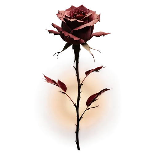 Wilted dead rose, dark red petals, thorny stem, dry leaves, drooping head, soft focus, shallow depth of field, melancholic atmosphere, warm lighting, 3/4 composition, cinematic tone.,rose png,dried ro