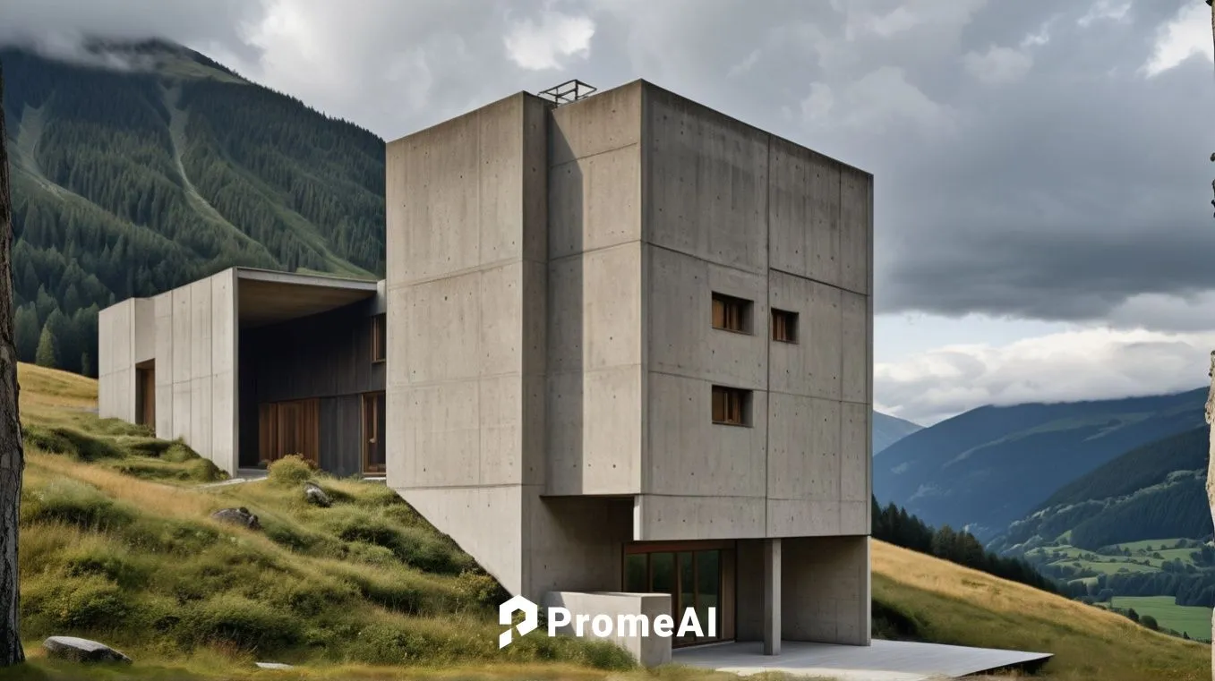 brutalist architecture,cubic house,concrete construction,house in mountains,swiss house,modern architecture,arhitecture,mountain hut,archidaily,house in the mountains,concrete,exposed concrete,concret