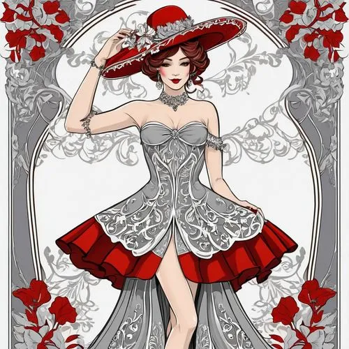 valentine pin up,queen of hearts,flamenco,valentine day's pin up,art nouveau design,rose white and red,crinoline,retro paper doll,fashion vector,bridal clothing,victorian lady,art nouveau,dressmaker,vintage paper doll,lady in red,art deco woman,bridal dress,quince decorative,lace border,fashion illustration,Illustration,Retro,Retro 13