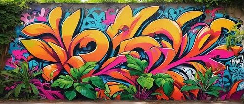 Write a suspenseful scene involving a stolen bergenie plant in a botanical garden.,graffiti art,graffiti,grafitty,flower wall en,grafiti,mural,painted block wall,wall paint,flower painting,spray can,t