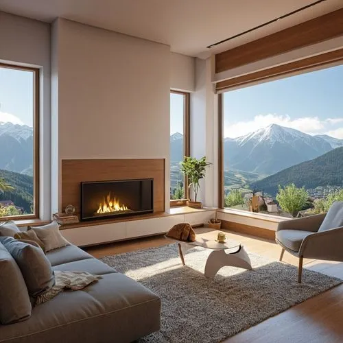 alpine style,fire place,modern living room,livingroom,minotti,modern minimalist lounge,living room,chalet,house in the mountains,fireplaces,natuzzi,interior modern design,sitting room,house in mountains,fireplace,wooden windows,home interior,lefay,engadin,wood window,Photography,General,Realistic