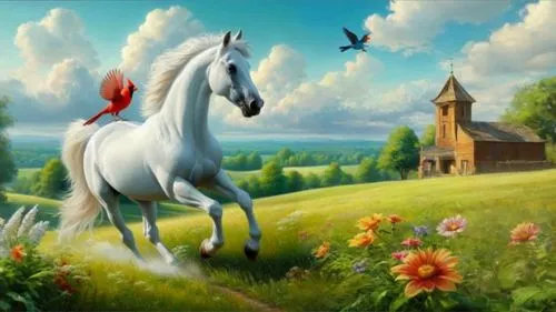 unicorn background,a white horse,white horse,landscape background,pegasys,fantasy picture,pegasi,licorne,equine,unicorn art,beautiful horses,pegaso,fantasy art,meadow landscape,white horses,arabian horse,pegasus,painted horse,farm background,nature background