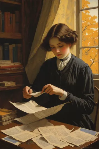 girl studying,tutor,reading magnifying glass,correspondence courses,scholar,girl at the computer,children studying,barbara millicent roberts,meticulous painting,women's novels,academic,elizabeth nesbit,woman holding pie,child with a book,learn to write,blonde woman reading a newspaper,to write,millicent fawcett,writing or drawing device,a letter,Art,Classical Oil Painting,Classical Oil Painting 14