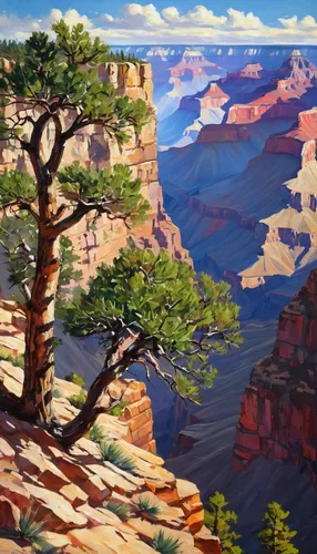 grand canyon,fairyland canyon,arizona cypress,south rim,arid landscape,canyon,robert duncanson,two needle pinyon pine,river juniper,red juniper,desert landscape,prostrate juniper,dragon tree,bright angel trail,painted tree,desert desert landscape,natural landscape,panoramic landscape,cliff dwelling,pine tree,Conceptual Art,Oil color,Oil Color 09