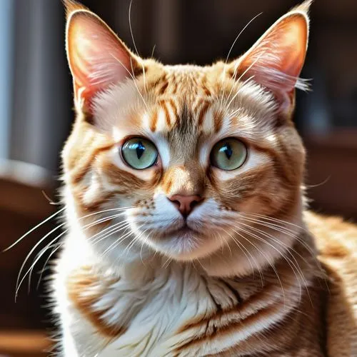 Descreva um gato muito bonita, como olhos expressivos e uma presença carismática. ,red whiskered bulbull,red tabby,toyger,cat portrait,ginger cat,domestic short-haired cat,american shorthair,american 