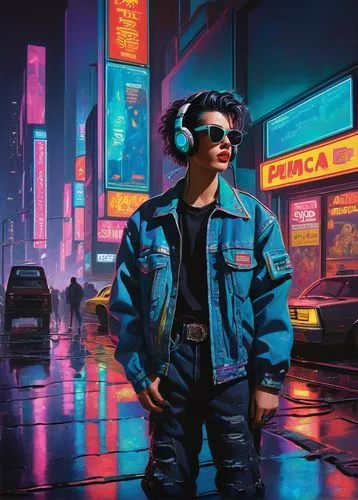 cyberpunk,80s,1980's,80's design,retro woman,pedestrian,dystopian,futuristic,aesthetic,mute,world digital painting,hk,1980s,dystopia,urban,1986,eighties,cyber glasses,renegade,streampunk,Illustration,Retro,Retro 09