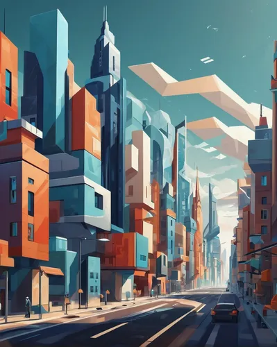 colorful city,cityscape,city blocks,city scape,futuristic landscape,street canyon,evening city,ancient city,fantasy city,urban landscape,city highway,cities,city corner,city trans,city buildings,metropolis,world digital painting,city,low-poly,art deco background,Art,Artistic Painting,Artistic Painting 45