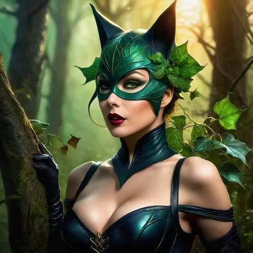 catwoman,huntress,the enchantress,background ivy,poison ivy,deadly nightshade,nightshade plant,marie leaf,green wallpaper,gonepteryx cleopatra,tropical bat,fantasy woman,kat,wild cat,cat warrior,black cat,green skin,emerald,dryad,ivy,Illustration,Realistic Fantasy,Realistic Fantasy 01