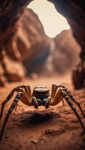 giant spider in  A cave on Mars,baboon spider,tarantula,rock crab,camel spiders,square crab,the beach crab,red cliff crab,crab 2,arthropod,crab 1,fiddler crab,crab,walking spider,freshwater crab,edged