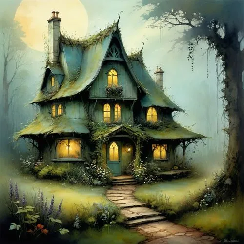 witch's house,witch house,fairy house,house in the forest,the haunted house,dreamhouse,Illustration,Realistic Fantasy,Realistic Fantasy 16