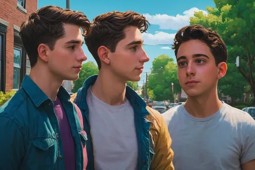 jonas brother,cashew,pompadour,young-deer,cashew family,edit icon,clones,trio,edit,four seasons,album cover,x3,three d,trinity,pomade,teens,tre,in photoshop,portrait background,grainau,Illustration,American Style,American Style 11