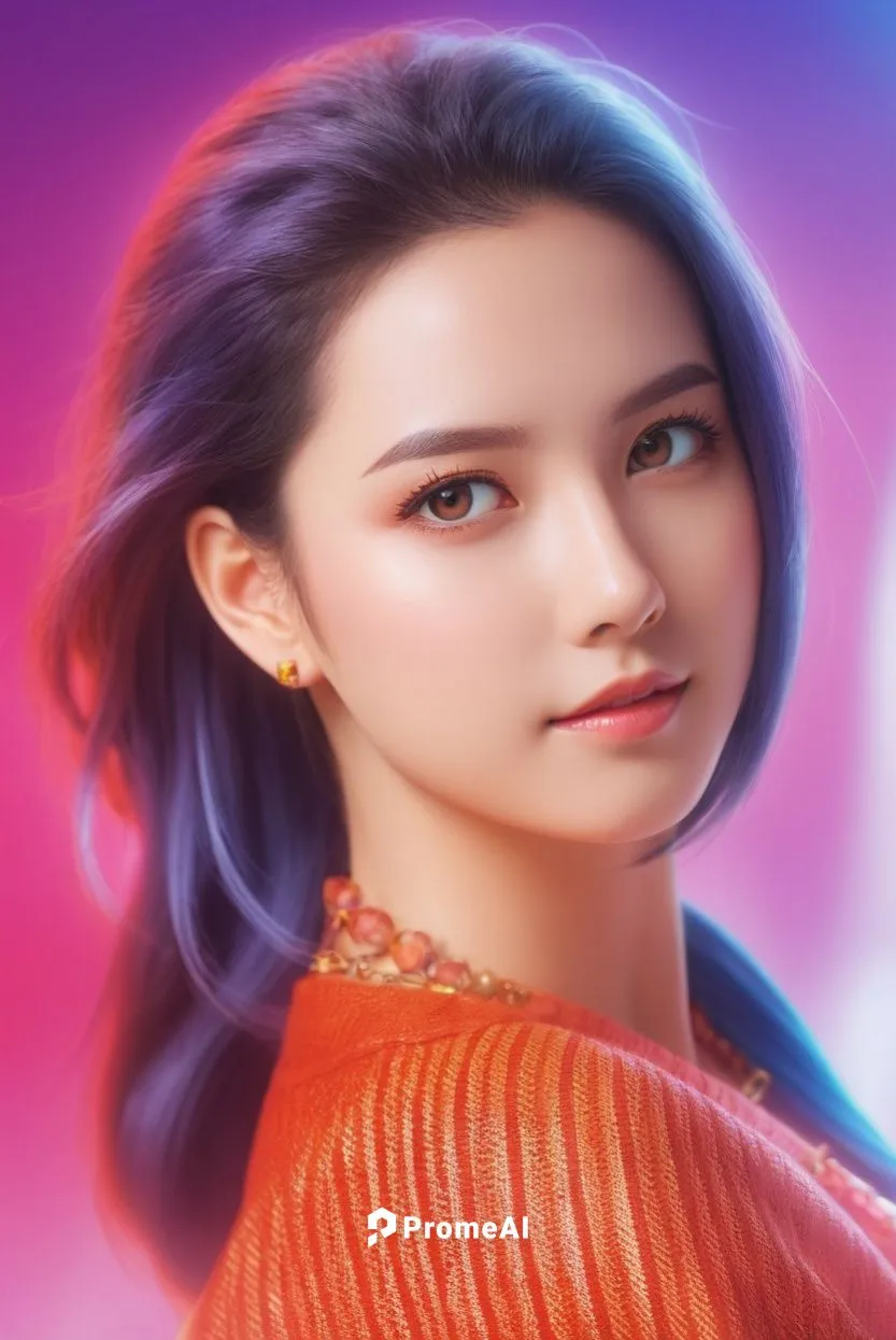 an asian woman with blue hair and orange blouse,mulan,hanbok,zuoyun,xufeng,haixia,hanqiong,Illustration,Japanese style,Japanese Style 03