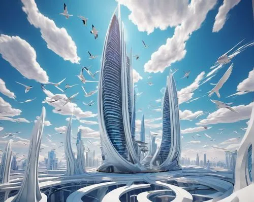 futuristic landscape,futuristic architecture,skycraper,arcology,skyreach,sky space concept,cybercity,supertall,sky city,skyscraping,silico,skycycle,skyterra,gondolin,fantasy city,ringworld,ordos,sky tree,homeworld,skyscraper,Illustration,Realistic Fantasy,Realistic Fantasy 39