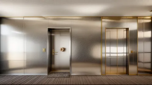 metallic door,elevators,3d rendering,hinged doors,hallway space,elevator,room divider,3d render,render,sliding door,3d rendered,gold wall,hallway,art deco,interior modern design,doors,gold lacquer,walk-in closet,an apartment,penthouse apartment