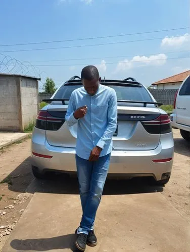 a person with a cell phone standing next to a car,car loading,car assessment,palapye,vehicle handling,kikwete,kliptown,Photography,General,Realistic