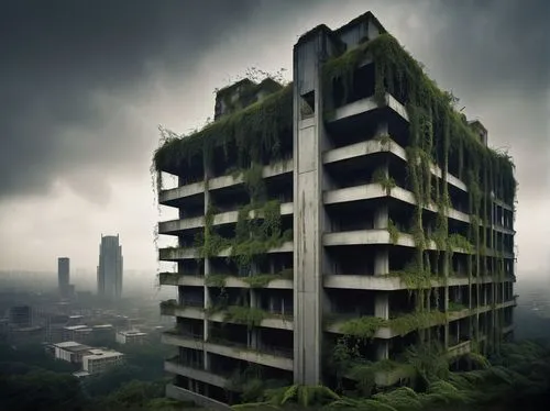 scampia,environmental destruction,post-apocalyptic landscape,ecotopia,inhabitable,post apocalyptic,planta,ecocide,urbanization,subtropics,fordlandia,deforested,anthropocene,interlace,hashima,apartment block,urbanisation,brutalism,overdevelopment,enviromental,Art,Artistic Painting,Artistic Painting 28