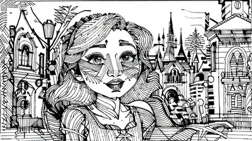 city ​​portrait,coloring page,coloring pages,caricature,caricaturist,paris clip art,coloring pages kids,hipparchia,miss circassian,coloring book for adults,gothic architecture,cruella de ville,colorin