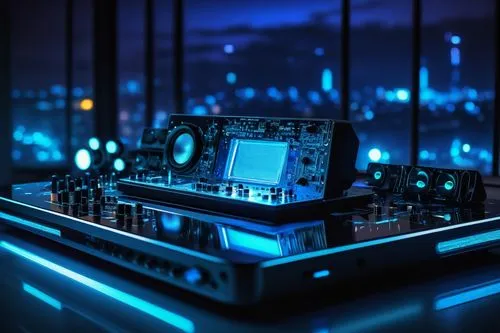 square bokeh,synth,microcomputer,garrison,electronics,arduino,circuit board,sound table,mtrcl,electroluminescent,oscillator,cinema 4d,infrasonic,3d render,microcassette,motherboard,electronica,graphic card,soundcard,electronic,Conceptual Art,Sci-Fi,Sci-Fi 12