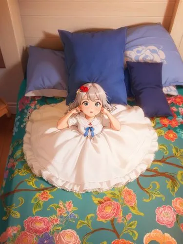 
,a bed with an anime doll laying on top of it,jewelpet,kpp,bedsheet,pamyu,touhou,chibchan,Anime,Anime,Traditional