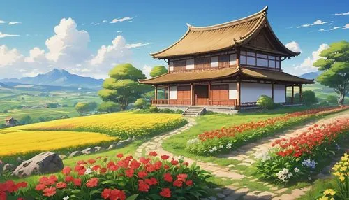 japanese floral background,landscape background,japanese sakura background,sakura background,home landscape,violet evergarden,roof landscape,spring background,springtime background,flower background,flower field,japan landscape,studio ghibli,blooming field,flowers field,japanese background,farm background,field of flowers,background images,flower wall en,Photography,General,Realistic