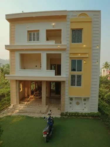 Use Asian paints colour with provide code name,a yellow and white building with a lawn,bhubaneshwar,vasai,amrapali,vizag,silvassa,residential house,Photography,General,Natural