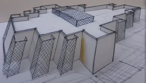 ventilation grid,dog house frame,3d rendering,isometric,house drawing,lattice windows,frame drawing,gradient mesh,nonbuilding structure,formwork,will free enclosure,kennel,chain-link fencing,3d modeli