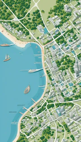 Devise a city map set in a tropical paradise, surrounded by lush vegetation and pristine beaches.,harbor area,relief map,eastern harbour,container terminal,cargo port,boats in the port,small boats on 