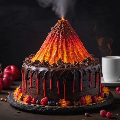 molten,candy cauldron,red cake,lava flow,pepper cake,food photography,mystic light food photography,volcanic,chocolate layer cake,celebration of witches,volcanic eruption,flambe,lava,layer cake,dark mood food,fire background,drip castle,a cake,forno,magma,Photography,General,Natural