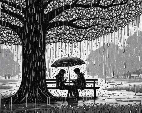 romantic scene,in the rain,rainy day,rainy,cherry blossom in the rain,rain,walking in the rain,heavy rain,raining,vintage couple silhouette,rainy season,rains,the sun and the rain,my neighbor totoro,shelter,weeping willow,rainy weather,rainstorm,umbrellas,chair and umbrella,Illustration,Black and White,Black and White 14